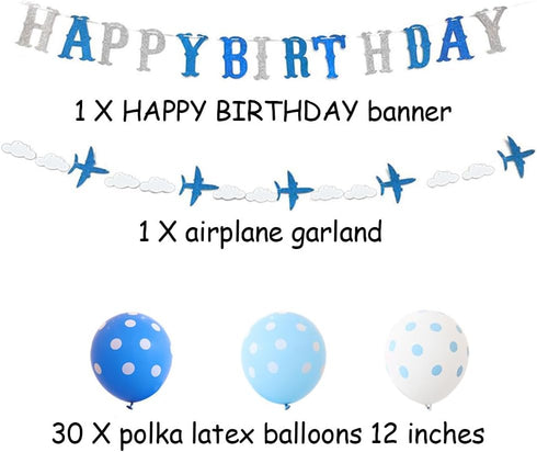 Airplane Birthday Decorations, Airplane Balloons and Birthday Banner for Boys Party Supplies