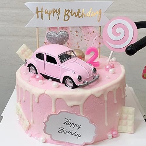 Berry President 1967 Classic Beetle Bug Vintage 1/32 Scale Diecast Metal Pull Back Car Model Toy (Pink)