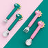 Baby Forks and Spoons Set, Toddler Training Utensils, Silicone and Stainless Steel Kids Utensil (Green Dinosaur - Long)