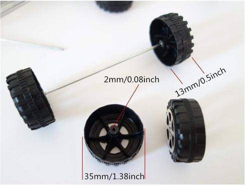 100 Pcs Plastic Roll 2mm Dia Shaft Toys Car Wheel for DIY Model Toy RC Car Truck Building Projects
