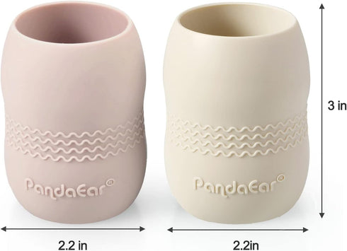 PandaEar Silicone Baby Feeding Set: 2 Pack Divided Suction Plate with Tiny Cups and Spoons, BPA Free
