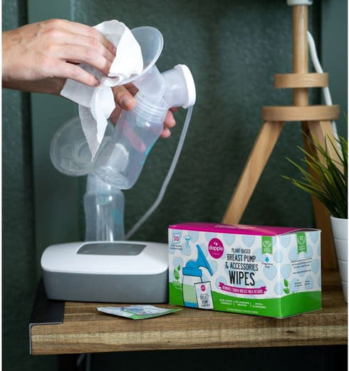 30 Count (Pack 1) Breast Pump Wipes by Dapple Baby, Hypoallergenic & Powered by Plants, Removes Milk Residue, Leaves No