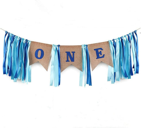 SS Cohen 1st Birthday Decorations, Baby Boy's Burlap Highchair Banner for First Birthday Celebrations