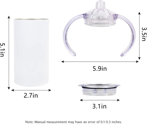 6 Pack 12 oz Sublimation Blanks Sippy Cup Baby Bottle with Handles Straight Stainless Steel Insulated Skinny Tumblers