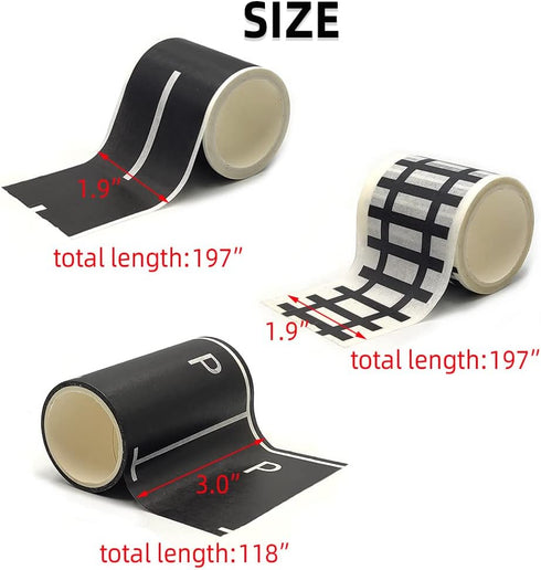 Play Road Tape for Toy Cars Trains 6-Pack, Black Car Track Tape, No Residue for Kids Gift (TAPE6)