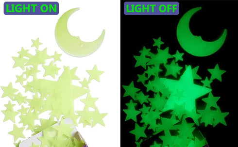 200 3D Pcs Glow in the Dark Stars with Moon - Luminous Wall Stickers Night Light for Boys & Girls Room Decor - Bedroom
