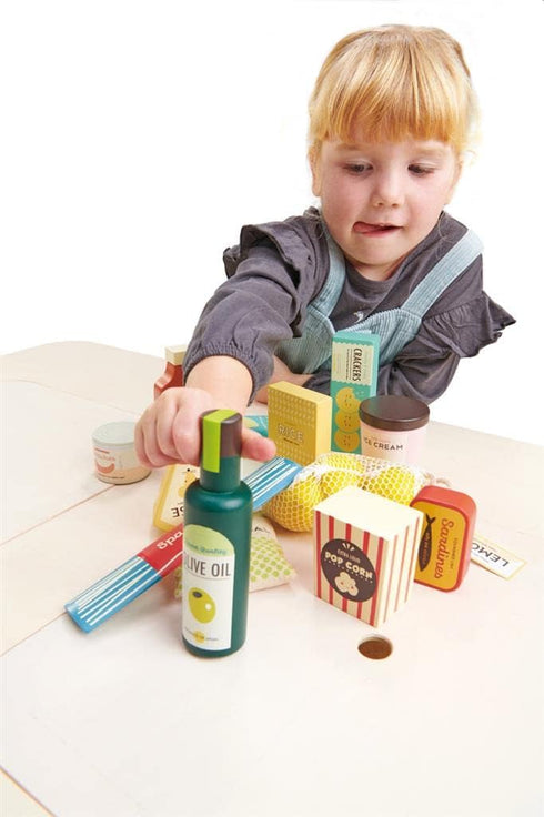Tender Leaf Toys - Supermarket Grocery Set - 17 Pcs Wooden Pretend Play Food Pack for Age 3+