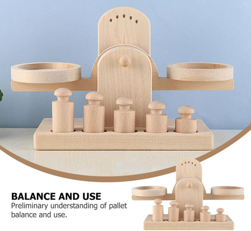 iplusmile Wooden Scale Montessori Math Materials Weighing Scale Set for Preschool Educational Learning