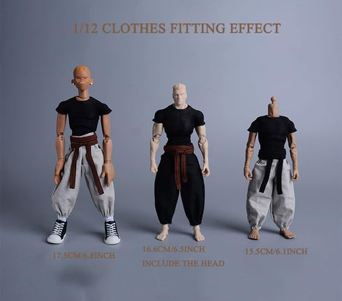 1/12 Scale Male Clothes, Men's Tight Short Sleeves Pant Warrior Combat Suit for 6inch Action Figure