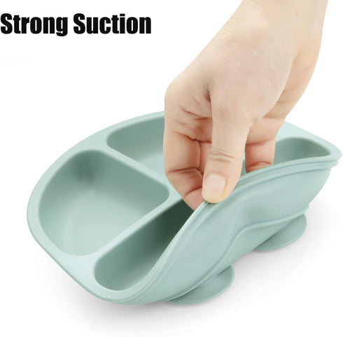 PandaEar Baby Feeding Set, 2 Pack Silicone Divided Suction Plates, 2 Set Toddler Spoons & Forks for Self Feeding