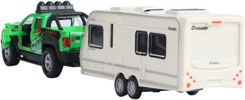 Metanyl 2 1 Playset 1/36 Pickup Truck Trailer Towing Toy Camper in RV Motorhome Toys for Boys Diecast Model Car Metal