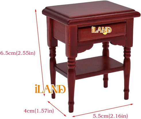 iLAND Vintage Dollhouse Furniture Set, 1/12 Scale Mahogany Bedroom Furniture, 7pcs Including Bed & Mirror