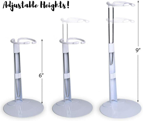 BANBERRY DESIGNS Doll Stand Set of 6 Adjustable Holders for Dolls and Figures 6-12 inches High, White Metal