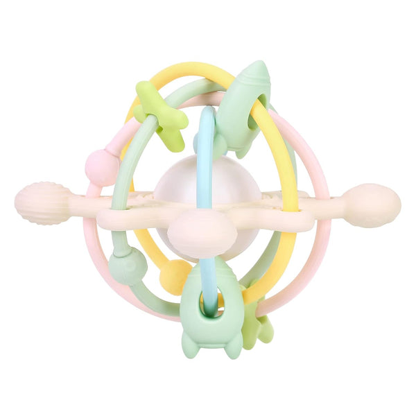 Baby Teething Toy for 3-12 Months, Silicone Rattle Sensory Teether Toy, BPA Free, Milk White Chew Toys for Teething
