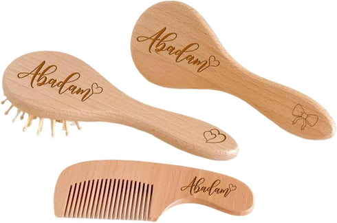 Personalized Baby Brush and Comb Set,Custom Wooden Baby Brush Set with Engraved