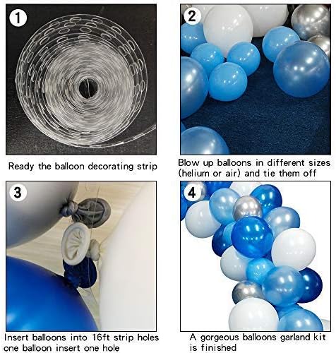 16ft Blue White and Silver Balloon Garland Arch Kit - 117 Balloons for Birthdays, Weddings, Baby Showers