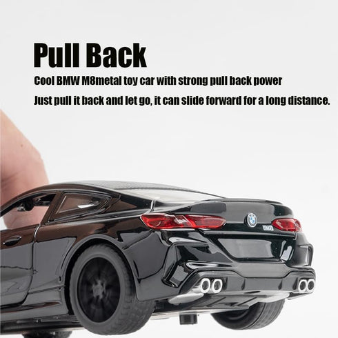 Toy Cars Compatible BMW M8 Model Car 1/32 Metal Collectible with Light and Sound Pull Back for Boys 3+