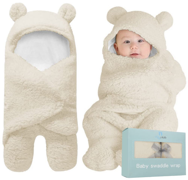 BlueMello Baby Swaddle Blanket, Ultra-Soft Plush Essential for Infants 0-6 Months, Beige Receiving Wrap