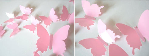 12Pcs 3D Butterfly Removable Wall Decals, DIY Home Decorations Art Decor Wall Stickers for Kids Bedroom, Pink