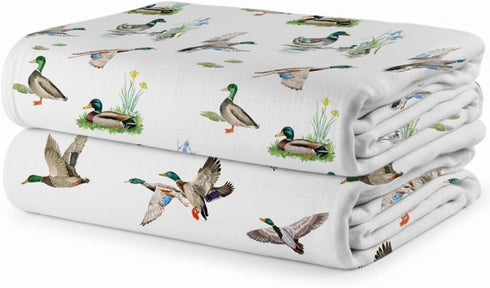 REZIPO 2 Pack 70% 30% 47 47 Inches Mallard Duck Muslin Swaddle Blankets Bamboo Cotton Breathable Receiving Blankets