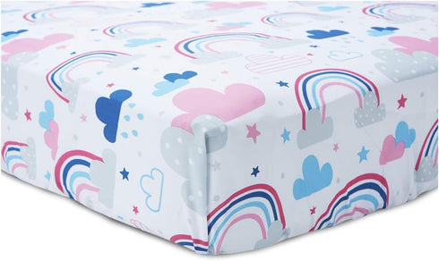 Funhouse Let's Chase Rainbows Toddler Bedding Set - 4 Piece Comforter, Sheet Set for Girls Bed, Pink