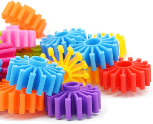 RAINBOW TOYFROG 100 Piece Interlocking Gears Toys Kit with Tote - Colorful Manipulatives for Kids' Sensory Bin