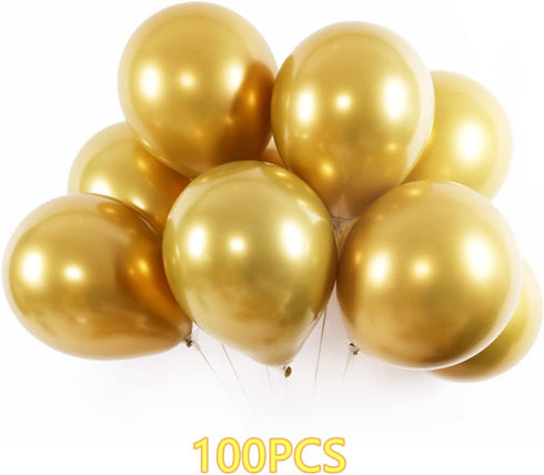 Gold Metallic Balloons 100pcs 12 Inch Helium Balloons for Birthday, Graduation, Baby Shower, Wedding Party Decorations