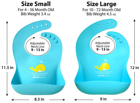 2-Pack Waterproof Silicone Baby Bib – Lightweight Comfortable Easy-Wipe Clean (Green/Blue, Small)