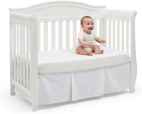 100% 14 Inch EVERYDAY KIDS White Pleated Crib Skirt; Natural Cotton Nursery Crib Bedding Skirt for Baby Boys and Girls;
