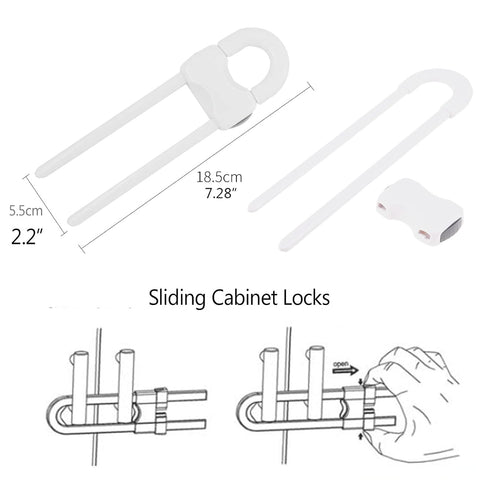 Sliding Cabinet Locks, U-Shaped Adjustable Child Safety Locks for Drawers, Closets, Refrigerators, 4PCS