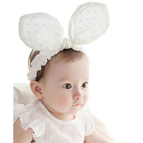 RQJ Baby Girls Rabbit Headband, Bunny Ear Headwear, Kids Hair Band Headwrap (White)