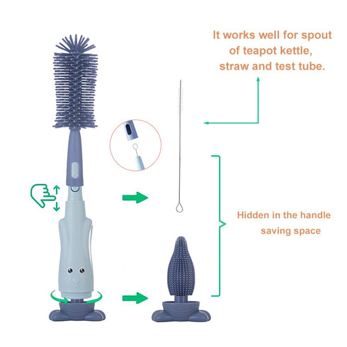 Chemimoso Set, Multifunctional Cleaning Brush, Baby Bottle Brush, Bottle Brush Cleaner Pink, Silicone and Nylon Brush