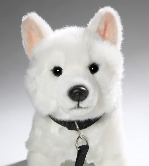 Carl Dick Plush White Shepherd Dog Toy with Lead - 9 inches Long, Soft Stuffed Animal