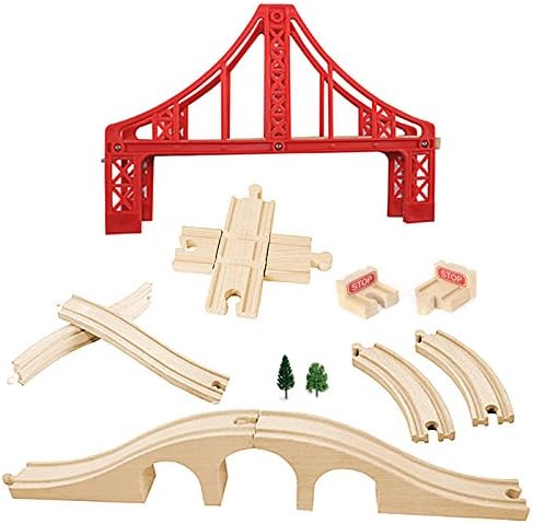 OrgMemory Wooden Train Bridges, Crossing Track Bridge, Wooden Train Track Accessories, Wood Train
