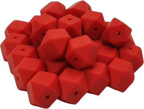 30pcs Mandarin Red Color 17mm Hexagon Silicone Beads, BPA Free Teether for Mom Jewelry Necklace Making