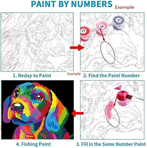 Elftoyer Paint by Numbers for Kids & Adults, DIY Canvas Painting Gift Kits - Colorful Dog 12 x 16 Inch