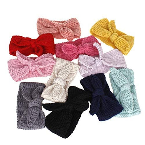 IZUS Baby Girl Turban Headband - Warm Rabbit Knot Hair Band, Knit Head Wrap for Newborn, Toddler, Children (Red + Beige)
