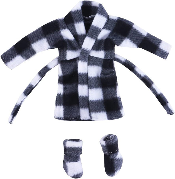 E-TING Santa Clothing - Bathrobe Christmas Accessories for Elf Doll (Black and White Plaid)