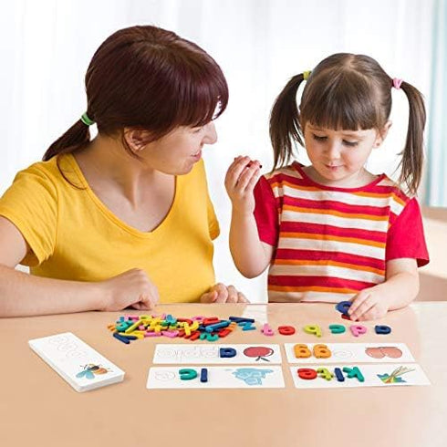 Set 3 4 5 Coogam Reading & Spelling Learning Toy, Wooden Letters Flash Cards Sight Words Matching ABC Alphabet