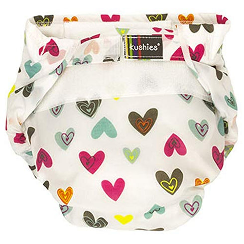Kushies Toddler Single Diaper, White Doodle Hearts