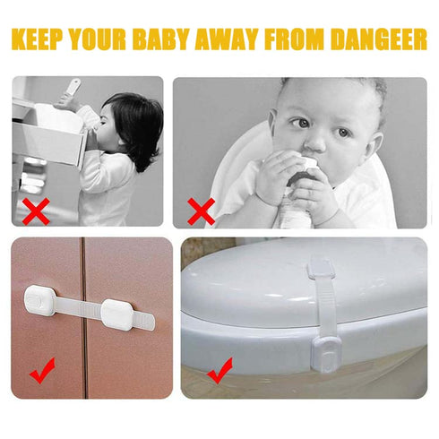 Child Safety Lock for Refrigerator, Cabinet, Drawer, Freezer & Door, 2 Extra Strong Adhesives, Pack of 4