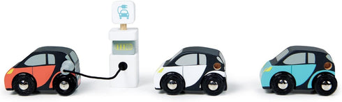 Tender Leaf Toys - Smart Car Set with 3 Pretend Electric Wooden Smart Cars and Charging Unit