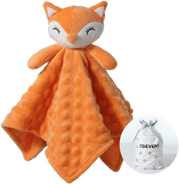 CREVENT Soft Plush Animal Face Security Blankets for Boys and Girls, Great Birthday Baby Shower Gifts (Orange Fox)