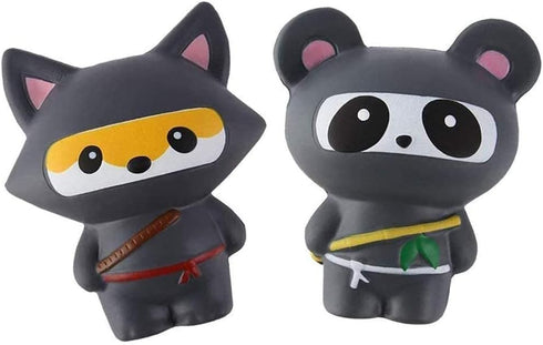 Anboor 2 PCS Squishies Ninja Jumbo Panda and Fox - Slow Rising Kawaii Scented Soft Animal Toys