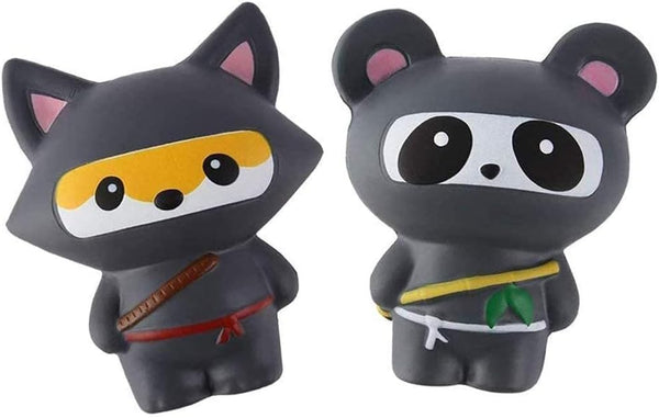 Anboor 2 PCS Squishies Ninja Jumbo Panda and Fox - Slow Rising Kawaii Scented Soft Animal Toys