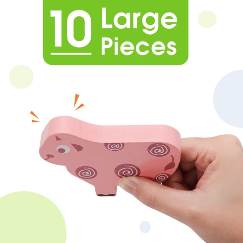 Montessori Toys for 2-4 Year Olds, 10pcs Wooden Animal Blocks Sorting & Stacking Educational Toys for Toddlers Gifts