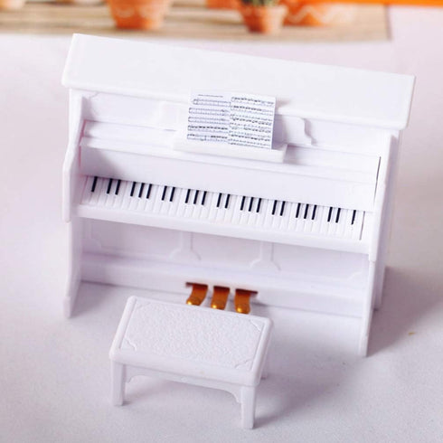 Piano Keyboard Toy for Kids, Dollhouse Piano Model with Miniature Stool, Musical Educational Toy for Fairy Garden