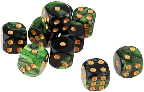 10PCS Polyhedral D6 Dice 16mm Acrylic Game Dice for RPG MTG DND Table Games (Green Black)