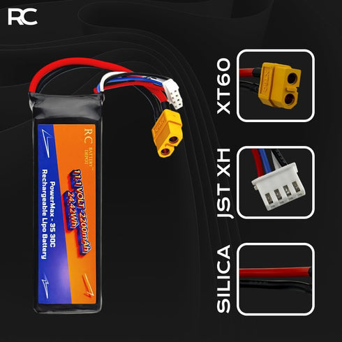 RC Battery Depot 11.1V 2200mAh 3S 30C XT60 Plug RC Lithium-Polymer (LiPo) Battery for RC Toys, Boats, Cars, Planes