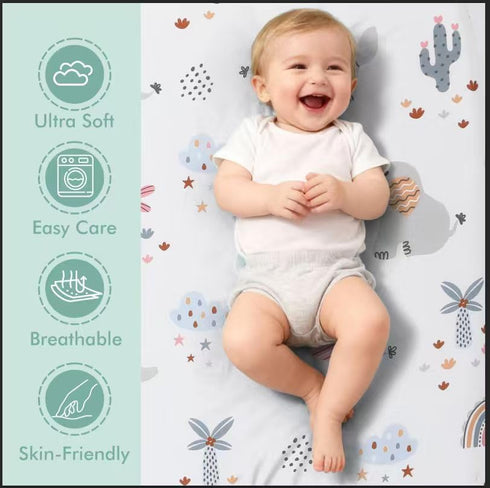 3 Pack Set Stretchy Bassinet Sheets - Universal Fit for Rectangle, Round, Oval, Hourglass Cradles & Moses Baskets